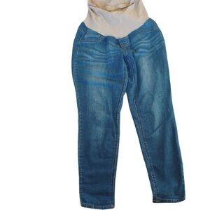 Indigo Blue Women's Size Large Denim Maternity Jegging Jeans With Nude Band